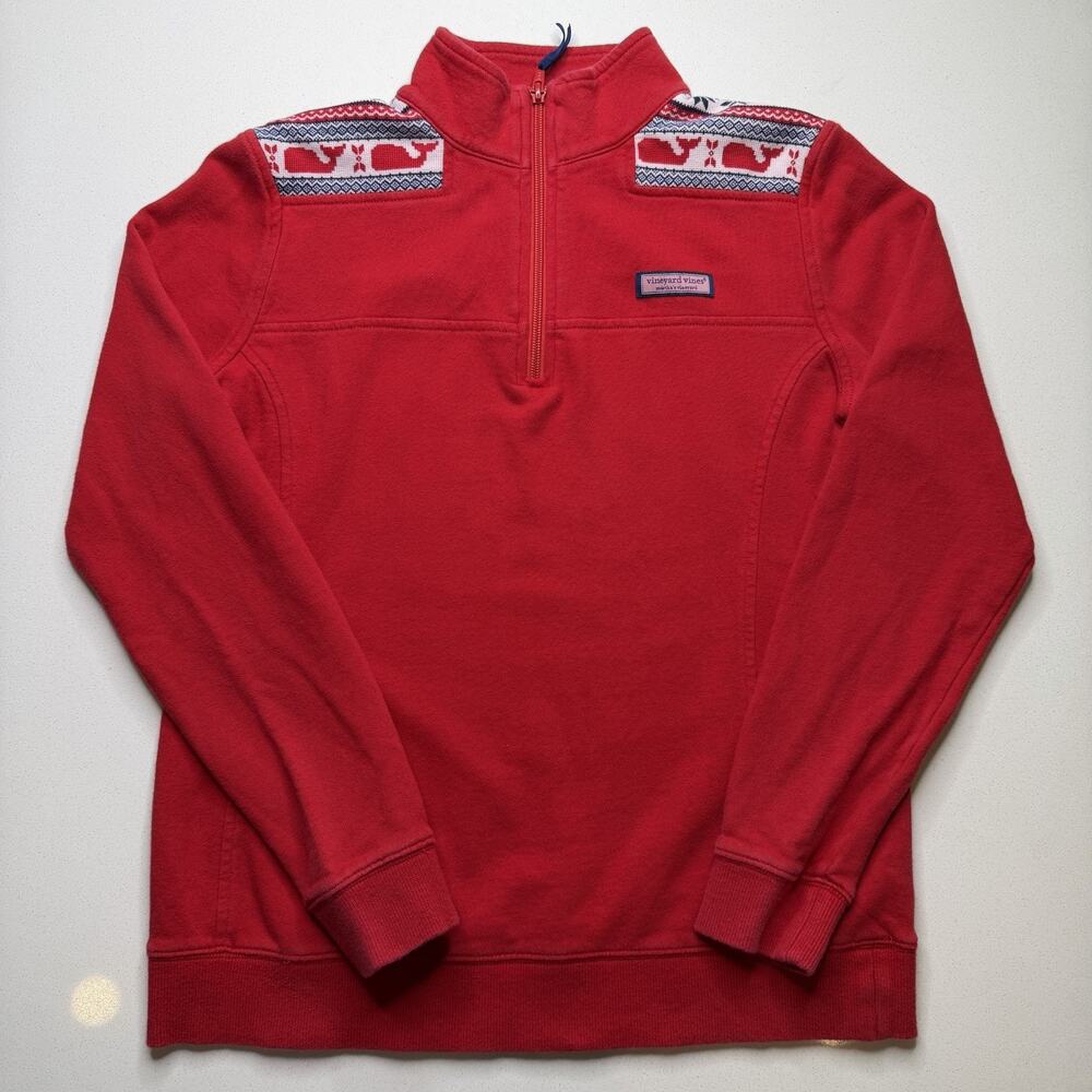 Vineyard Vines Quarter Zip Pullover Sweatshirt Top Red Size S Small